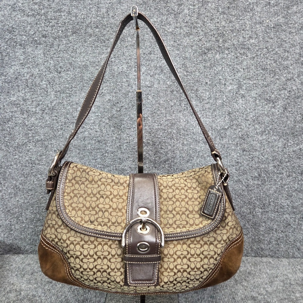Coach F10926 Vintage Soho BROWN Leather & Signature C Canvas Shoulder Bag y2K